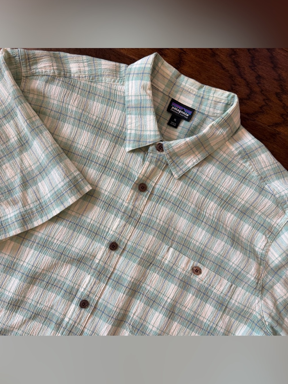Patagonia Mens A/C Short Sleeve Shirt Button Up Green Plaid XL Organic Cotton